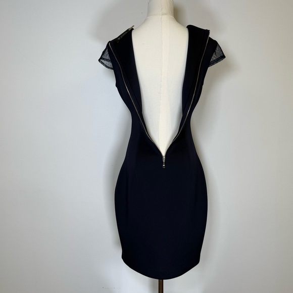 Guess Los Angeles Navy Cap Sleeve Lace Illusion Sheath Dress Women’s Size 4 - Picture 7 of 11